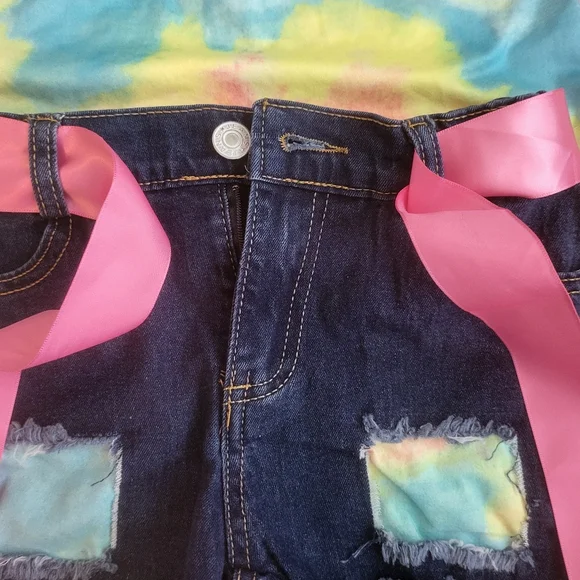 ♥️NWT♥️ MIA BELLE COLORFUL TIE-DYE TOP &DENIM SHORTS SET